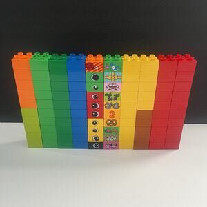 100 Lego Duplo 2x2 Red Blue Yellow Green Eye Print Mix Stud Bricks Blocks Lot